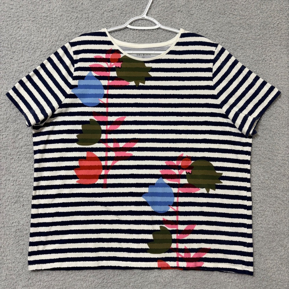 Plus Size 3X Striped Floral‎ Tee Cotton Stretch Casual Top Talbots